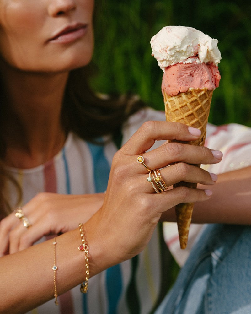 Geelgouden Armband met London Blue Topaas, Peridot, Vuur Opaal en Diamant – 14 Karaat Goud – Van der Kooij