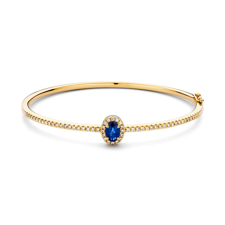 Gouden Bangle met Diamanten en Saffier 14 Karaat, 0,61 crt Diamanten, 0,94 crt Saffier