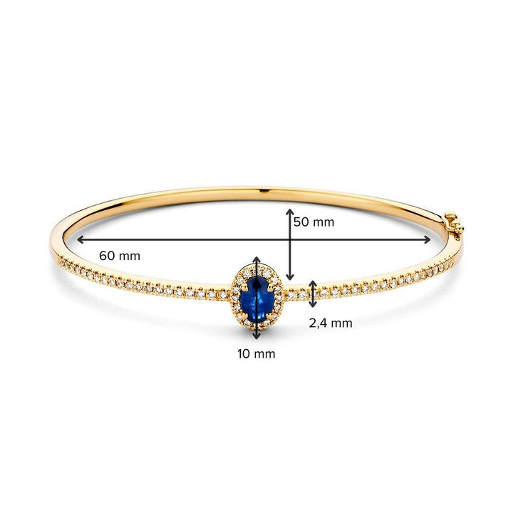 Gouden Bangle met Diamanten en Saffier 14 Karaat, 0,61 crt Diamanten, 0,94 crt Saffier