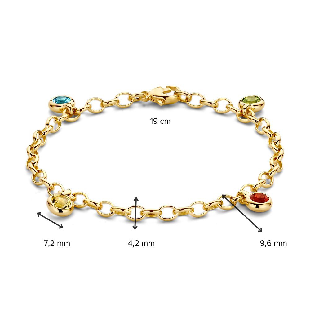Geelgouden Armband met Edelstenen Bedels – 14-Karaat Goud – Blauwe Topaas, Peridot, Lemon Kwarts & Vuuropaal