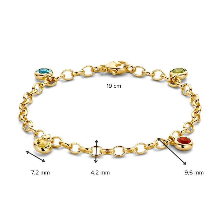 Geelgouden Armband met Edelstenen Bedels – 14-Karaat Goud – Blauwe Topaas, Peridot, Lemon Kwarts & Vuuropaal