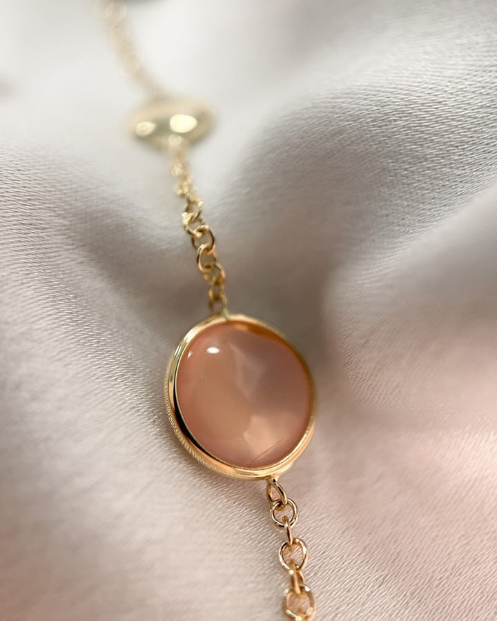 Geelgouden Armband met Labradoriet en Rozenkwarts – 14 Karaat, 19 cm