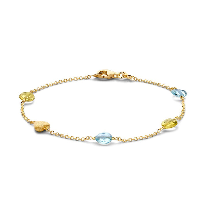 Geelgouden Armband met Lemon Quartz en Blauw Topaas – 14 Karaat, 19 cm