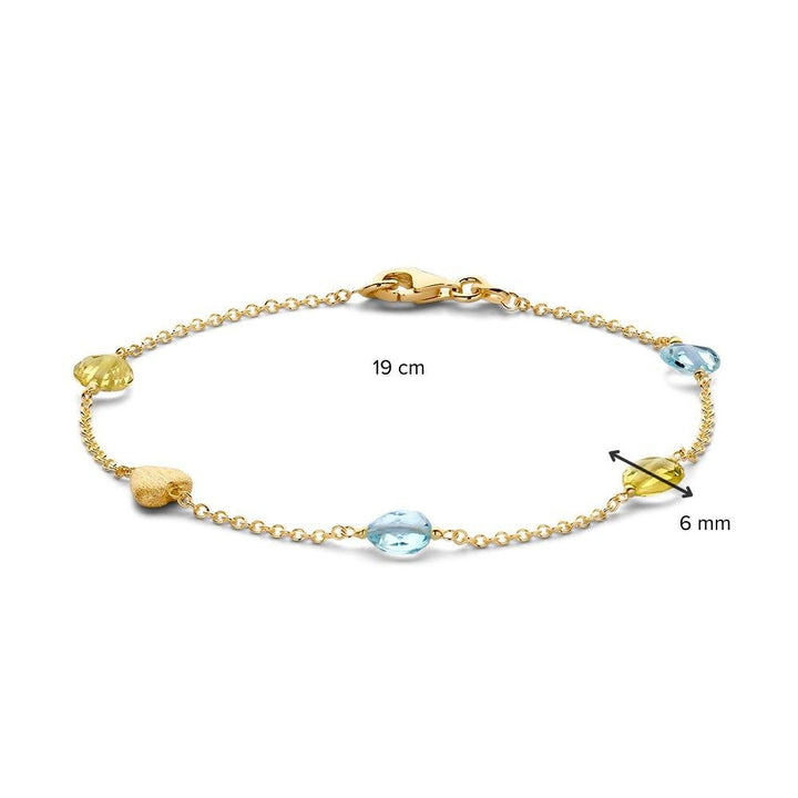 Geelgouden Armband met Lemon Quartz en Blauw Topaas – 14 Karaat, 19 cm