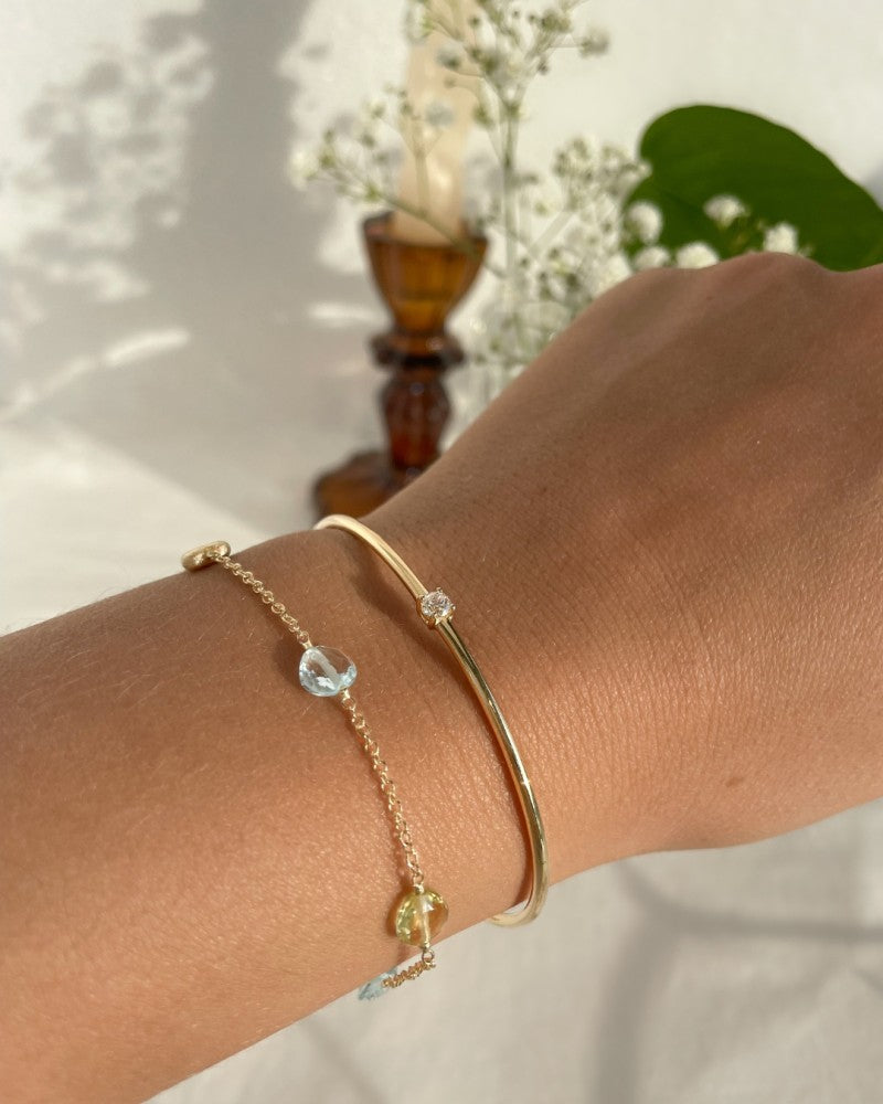 Geelgouden Armband met Lemon Quartz en Blauw Topaas – 14 Karaat, 19 cm