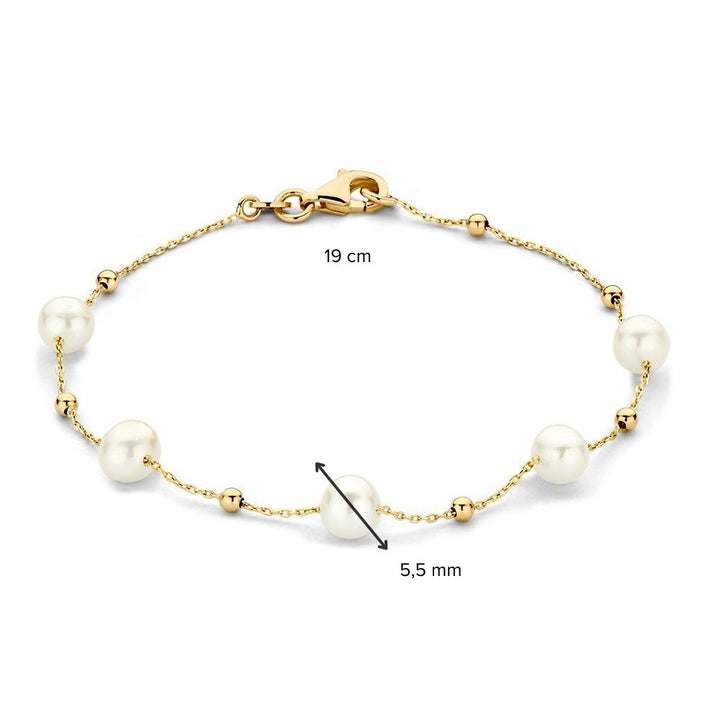 Geelgouden Armband met Parels en Gouden Bolletjes – 14 Karaat Damesarmband 19 cm