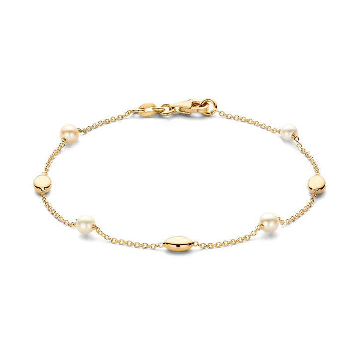 Geelgouden Armband met Parel en Gouden Elementen – 14 Karaat Damesarmband 19 cm