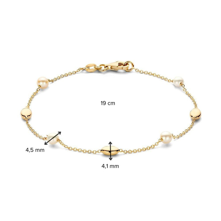 Geelgouden Armband met Parel en Gouden Elementen – 14 Karaat Damesarmband 19 cm