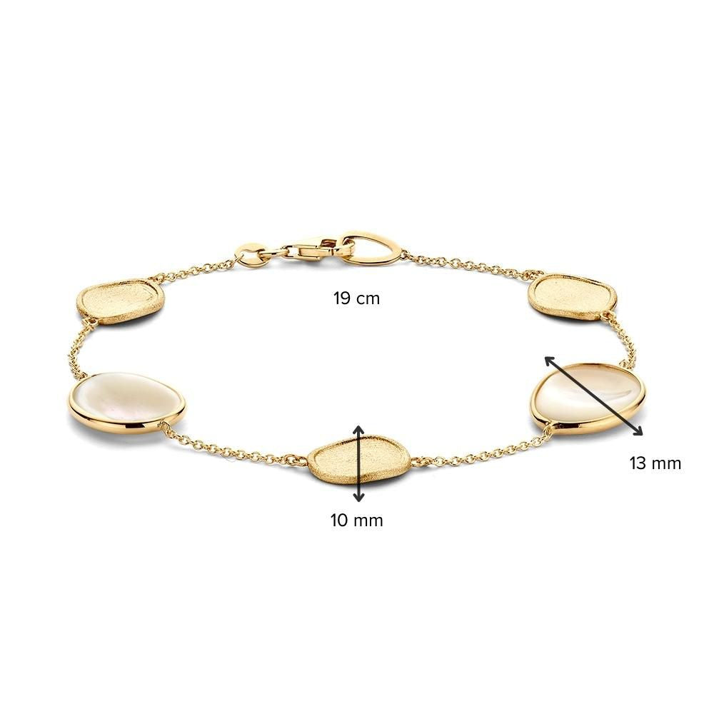 Geelgouden Armband met Parelmoer en Gematteerde Elementen – 14 Karaat Damesarmband