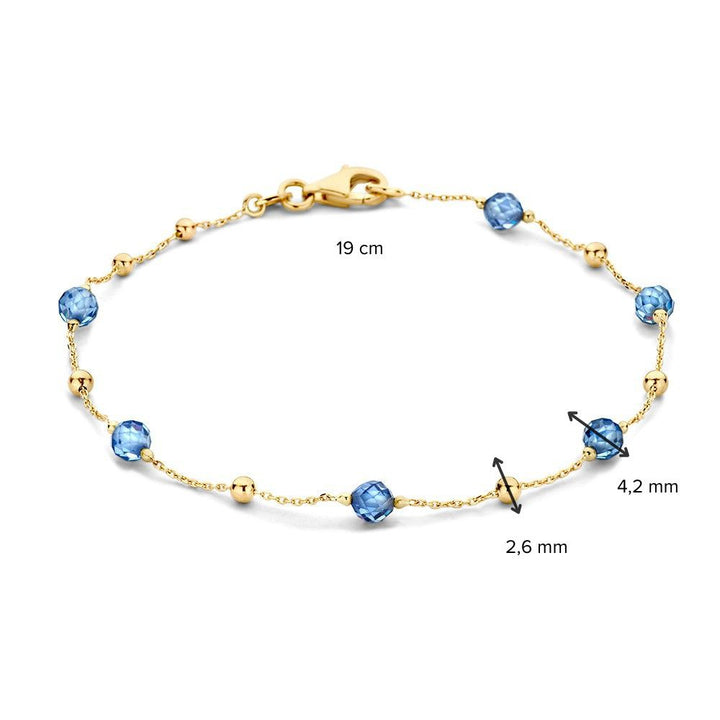 Geelgouden Armband met Donkerblauwe Zirkonia Bolletjes – 14 Karaat Damesarmband 19 cm