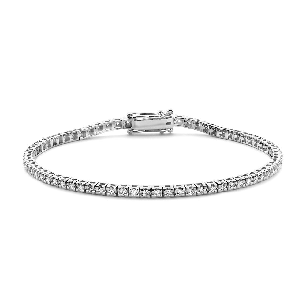 Witgouden armband met briljanten, 14 karaat, met een strakke schakelstructuur en een glanzende afwerking.