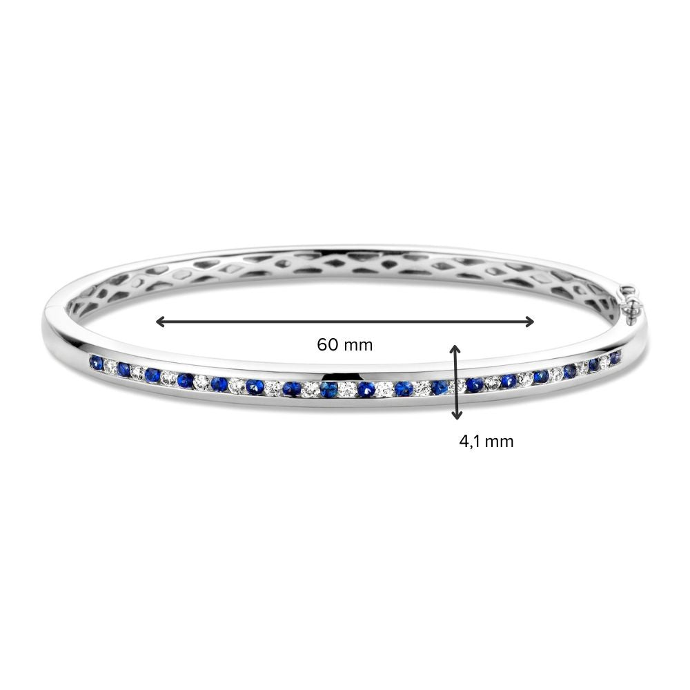 Witgouden Slavenarmband met Briljant en Saffier – 14 Karaat, 0.47 crt Diamant, 60x51 mm