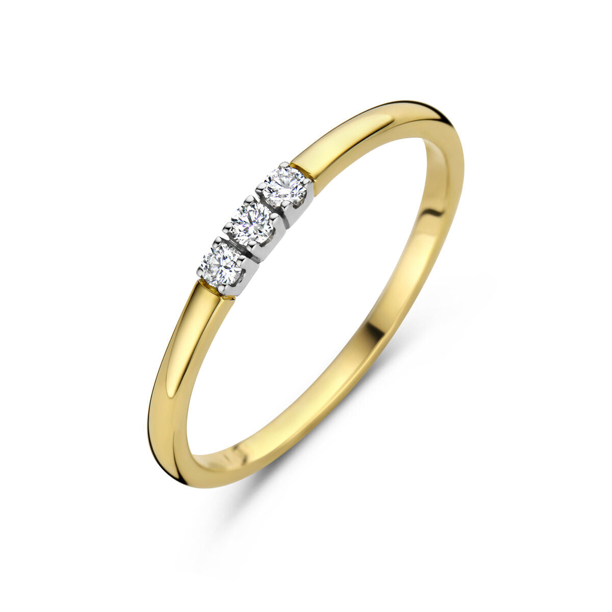 memoire ring trilogie diamant 0.09ct h si 14K bicolor goud geel/wit