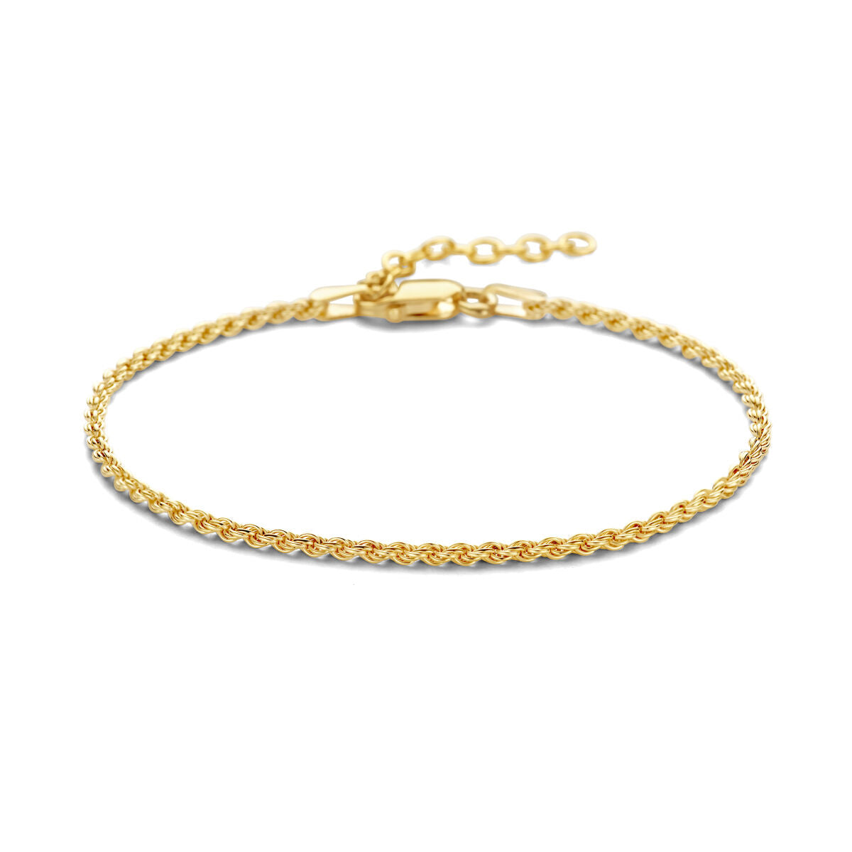 Zilveren vergulde armband van 1,7 mm met een gevlochten ontwerp en een karabijnsluiting.