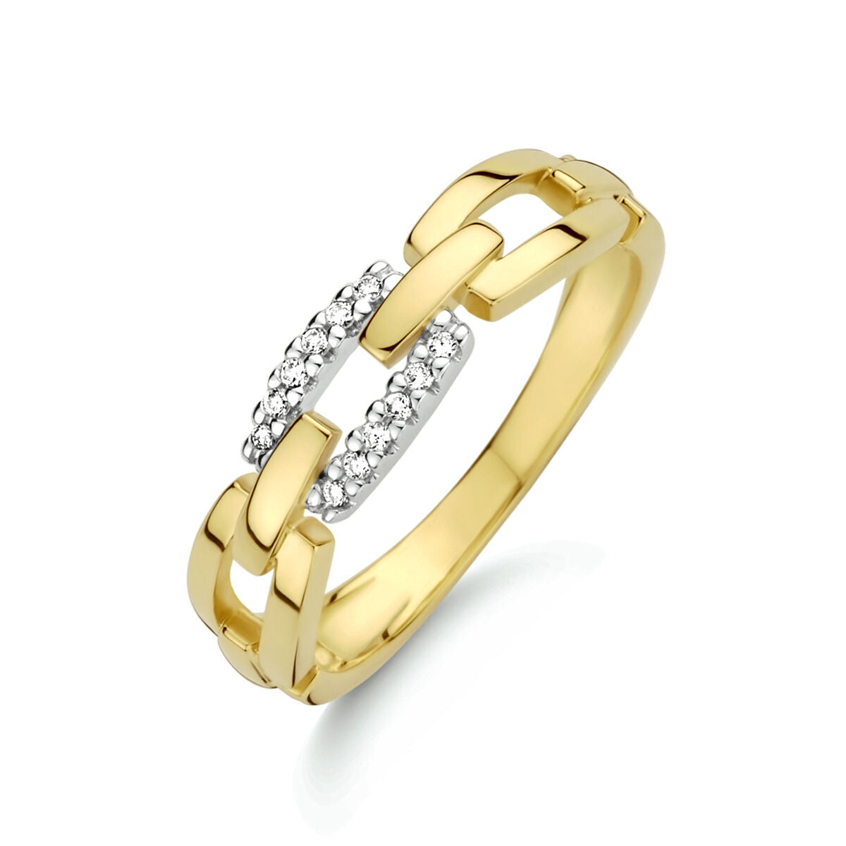ring link diamond 0.05ct h si 14K bicolor gold yellow/white