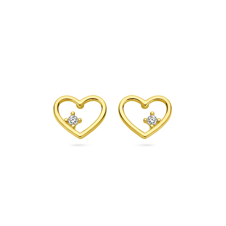 ear studs heart and zirconia 14K yellow gold