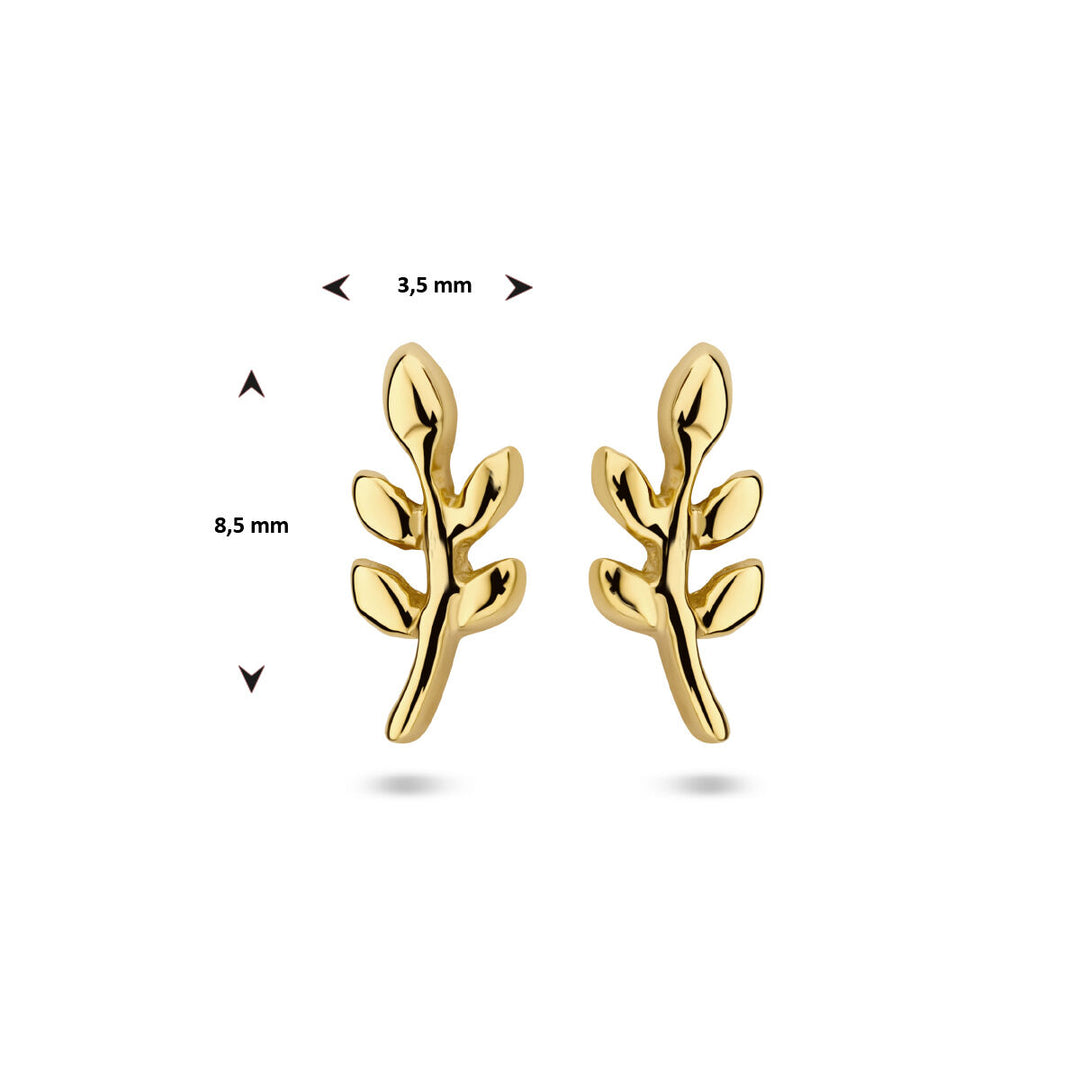 ear studs leaf 1 micron silver gold plated (yellow)