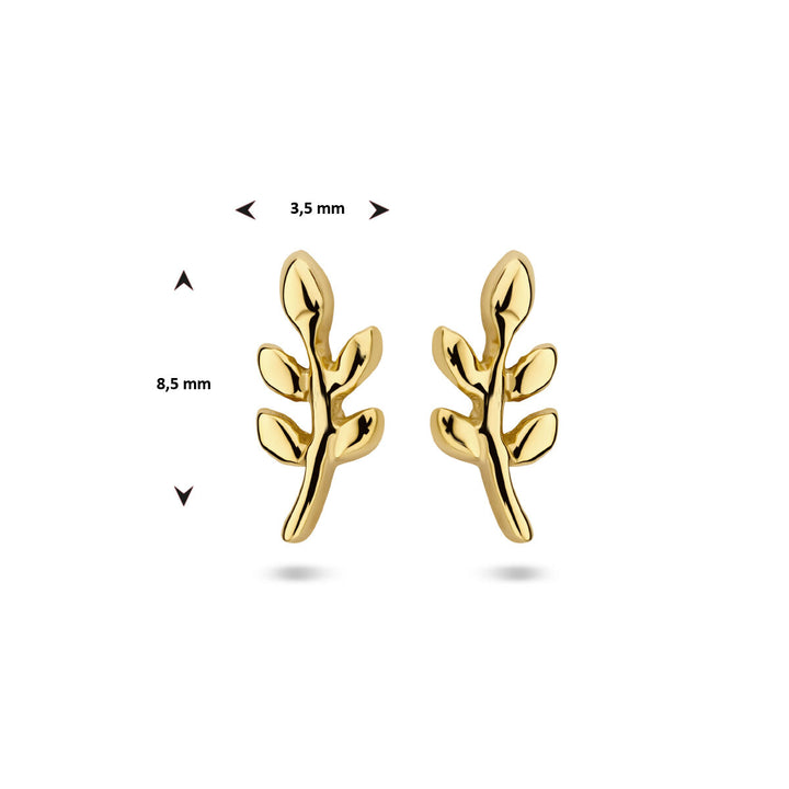 ear studs leaf 1 micron silver gold plated (yellow)