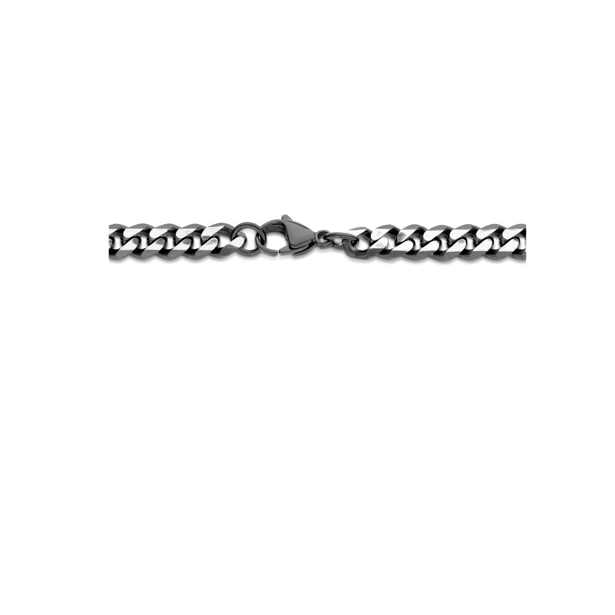 Een stalen ketting heren van Van der Kooij Collectie, uitgevoerd als gourmette met een 7,0 mm zilverkleurige curb chain en ion plating edelstaal-een tijdloze aanvulling op je collectie heren sieraden.