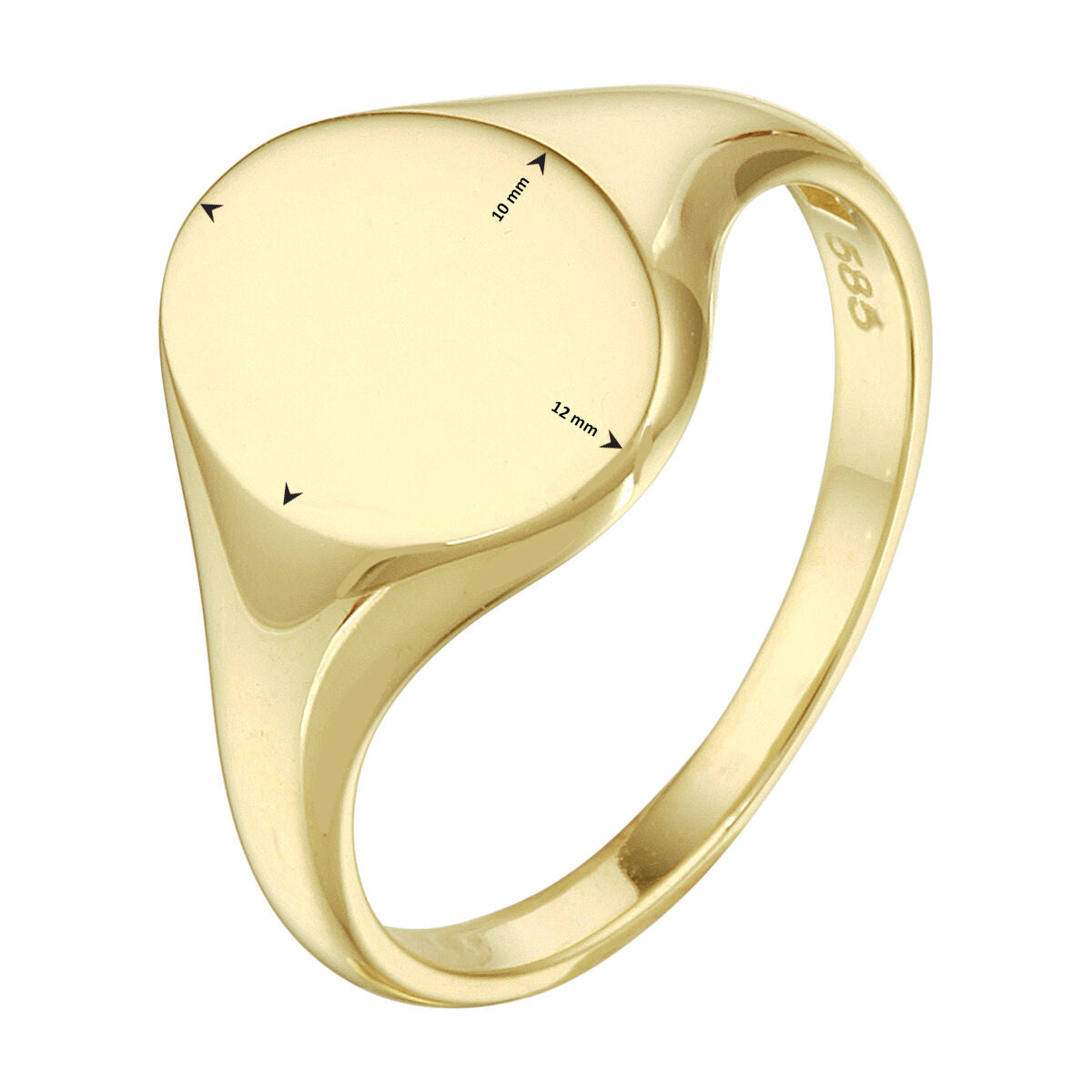 De graveer ovaal 14K geelgoud van Van der Kooij Collectie is een damesring met een glad, gepolijst ovaal gezicht (10x12mm) en 585 merk op de band, wat echt vakmanschap in 14k geelgoud bevestigt.