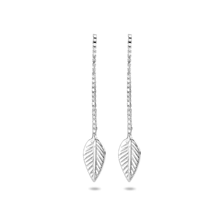 pull-through earrings leaf silver rhodium plated