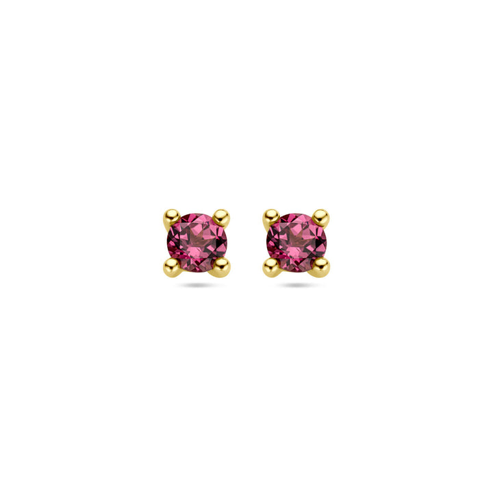 ear studs pink rhodolite 14K yellow gold