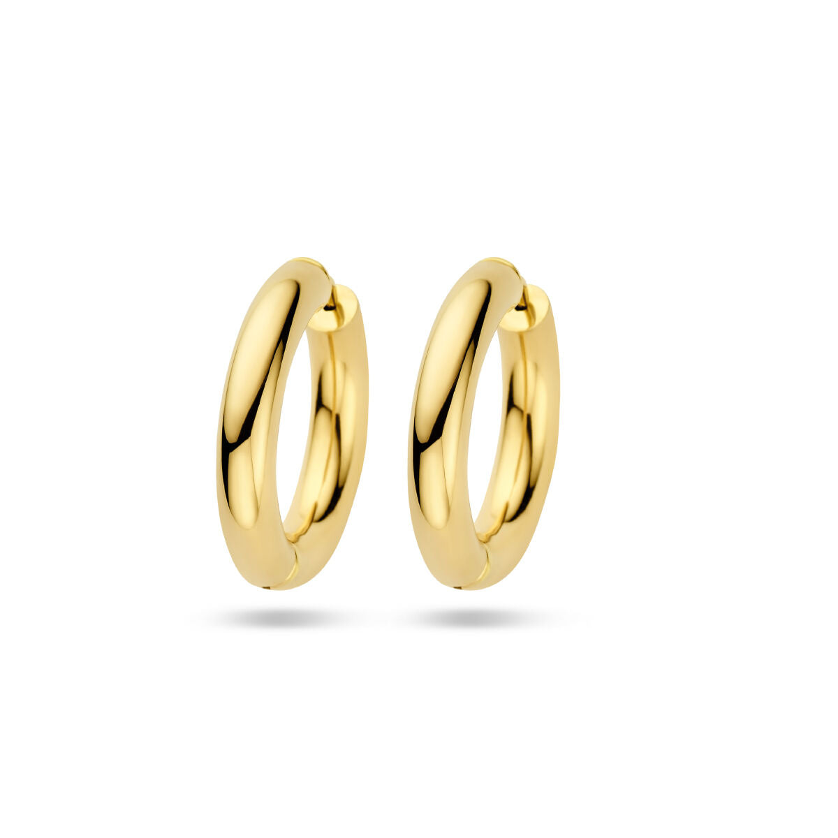 Ronde buis oorringen van 14K geelgoud met een glanzende afwerking en een diameter van 4,0 mm.