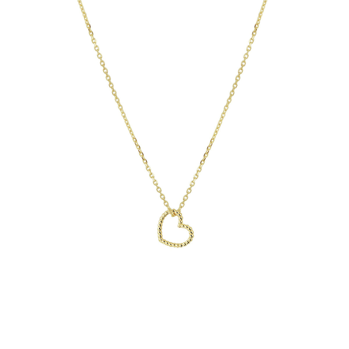 Gouden damesketting van 14K met een hartvormige hanger bezet met kleine steentjes.
