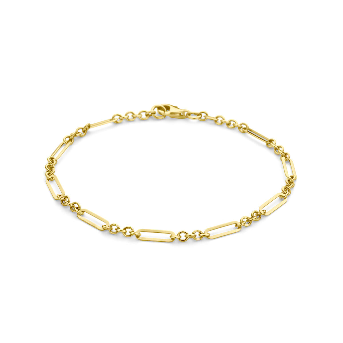 Gouden armband van 14K met een schakelpand en een slotje.
