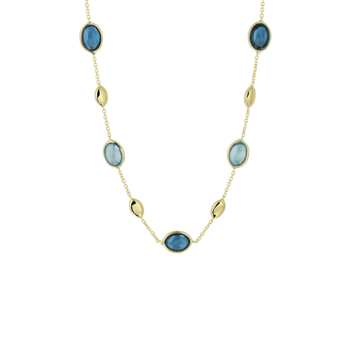 Gouden dames ketting london blue en blauw topaas 14K