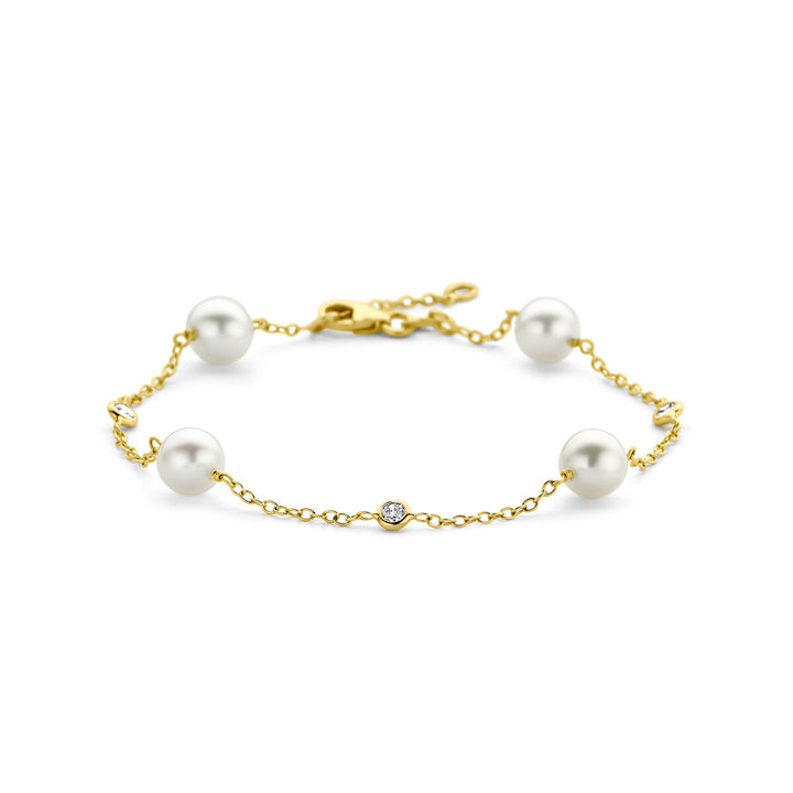 Gold bracelet ladies pearl and zirconia 14K