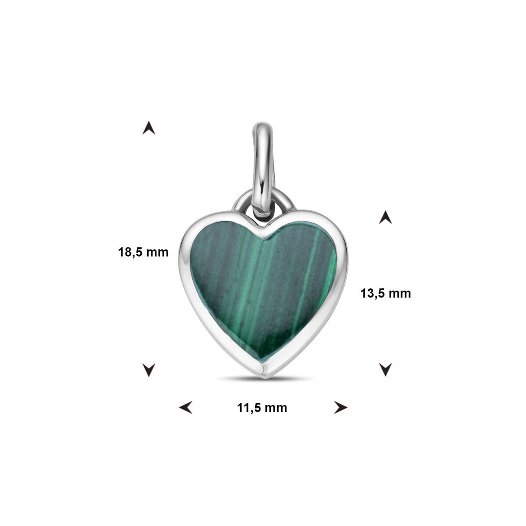 pendant heart malachite silver rhodium plated