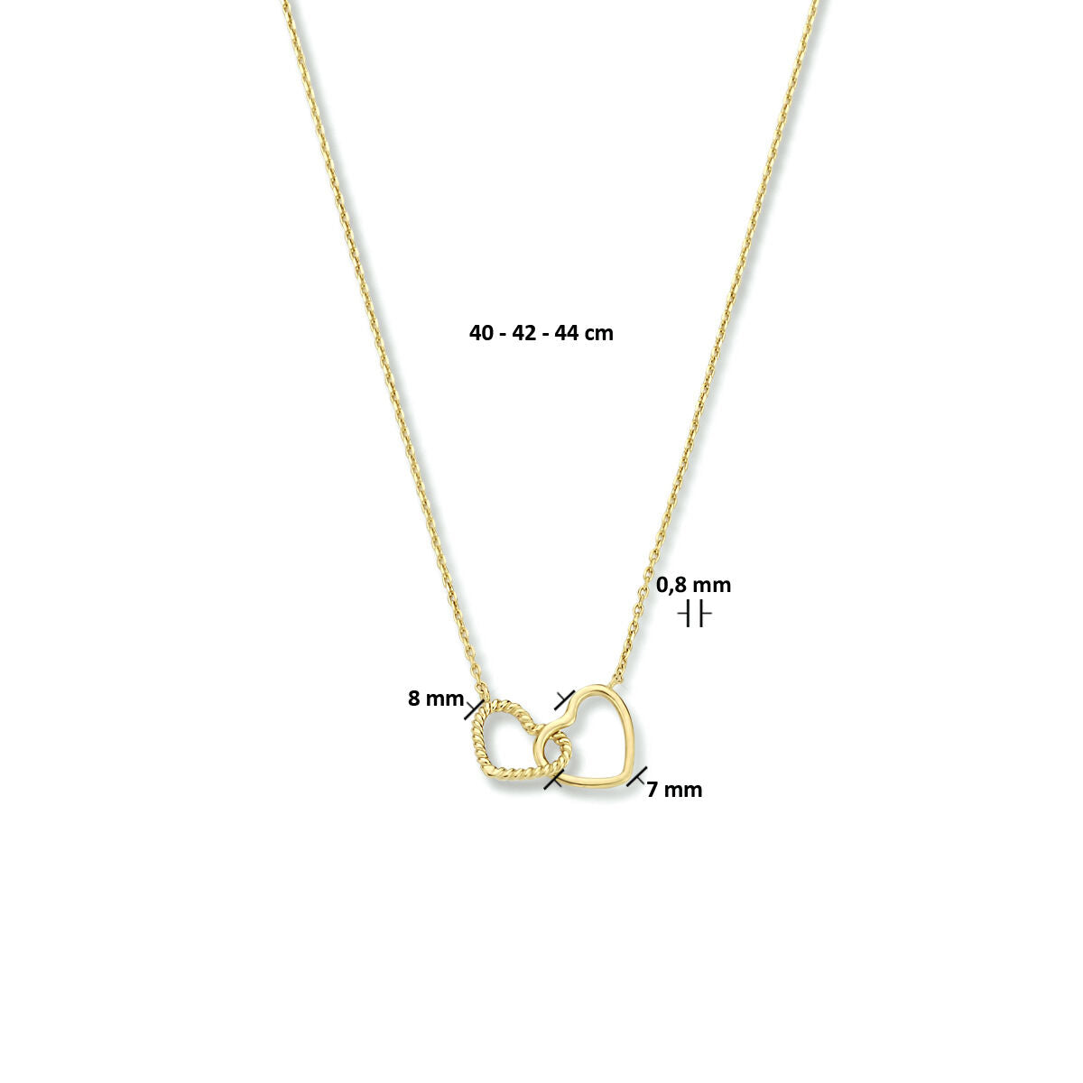 collier hartjes 40 - 42 - 44 cm 14K geelgoud