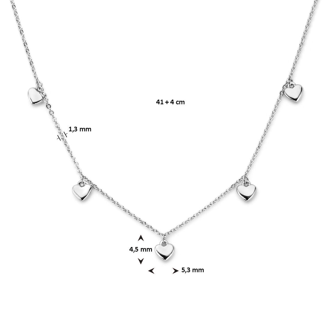 collier hartjes 41 + 4 cm zilver gerhodineerd
