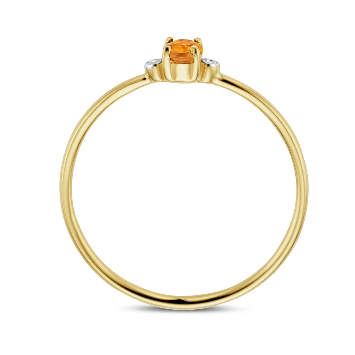 ring trilogie citrien en diamant 0.006ct h p1 14K geelgoud