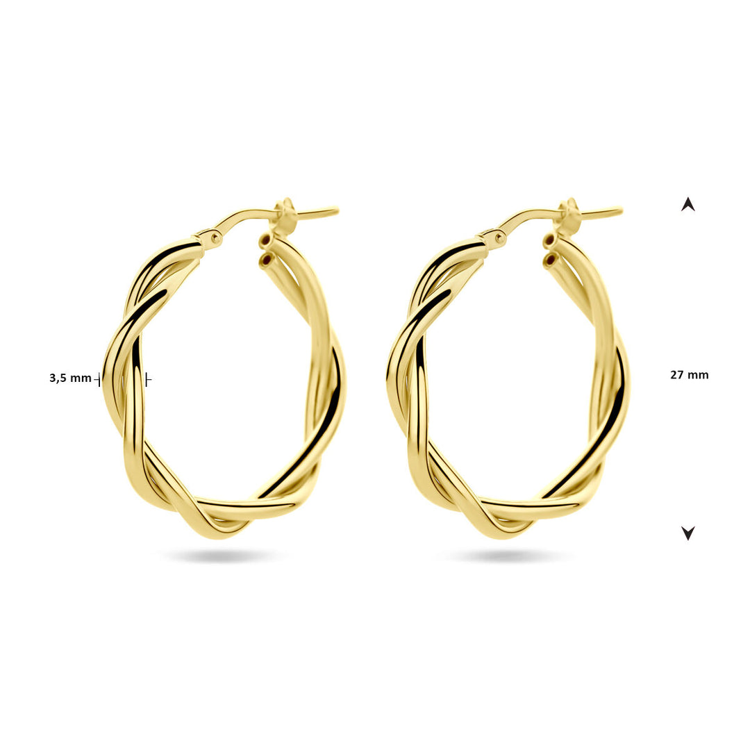earrings 3.5 mm twisted tube 1 micron silver gold plated (yellow)