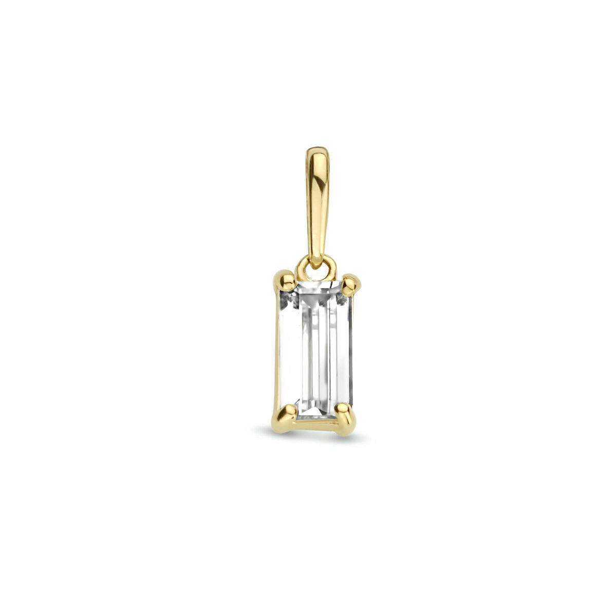 Hanger van 14K geelgoud met een rechthoekige zirkonia in een vierkante zetting.