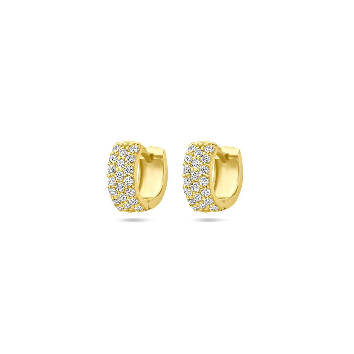 Klapoorringen van 14K geelgoud met 0.40ct diamant (2x 0.20ct) en een breedte van 10 mm.