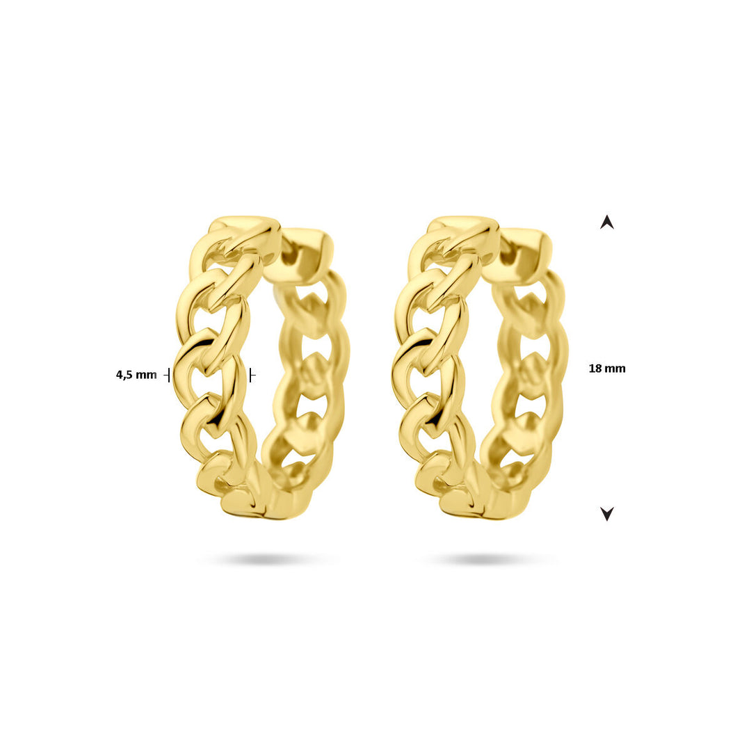 klapoorringen schakelmotief 18mm 1 micron zilver verguld (geel)