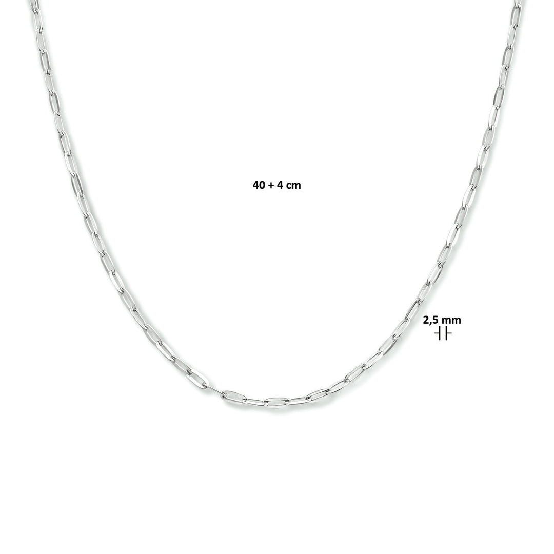 Halskette Büroklammer Flachrohr 2,5 mm 40 + 4 cm Silber rhodiniert
