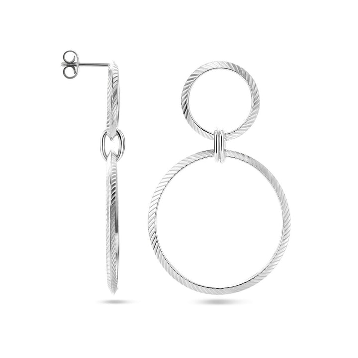 earrings circles diamond-plated silver rhodium