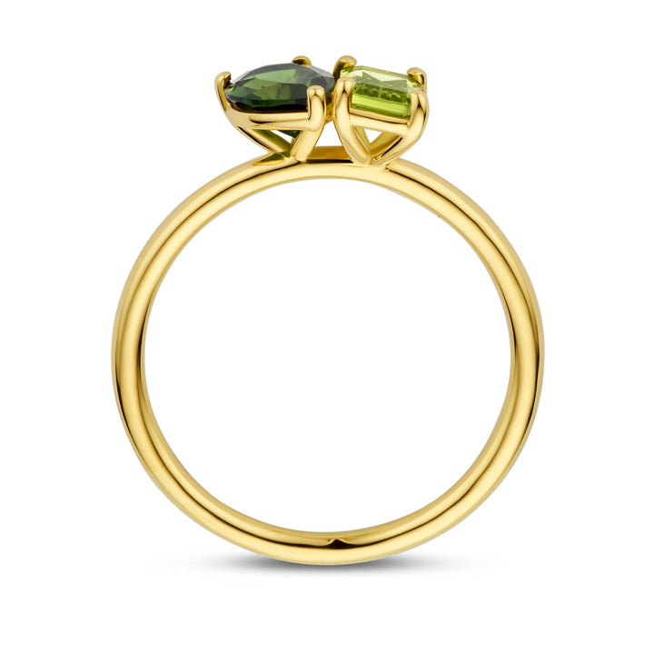 ring peridot en groen toermalijn 14K geelgoud