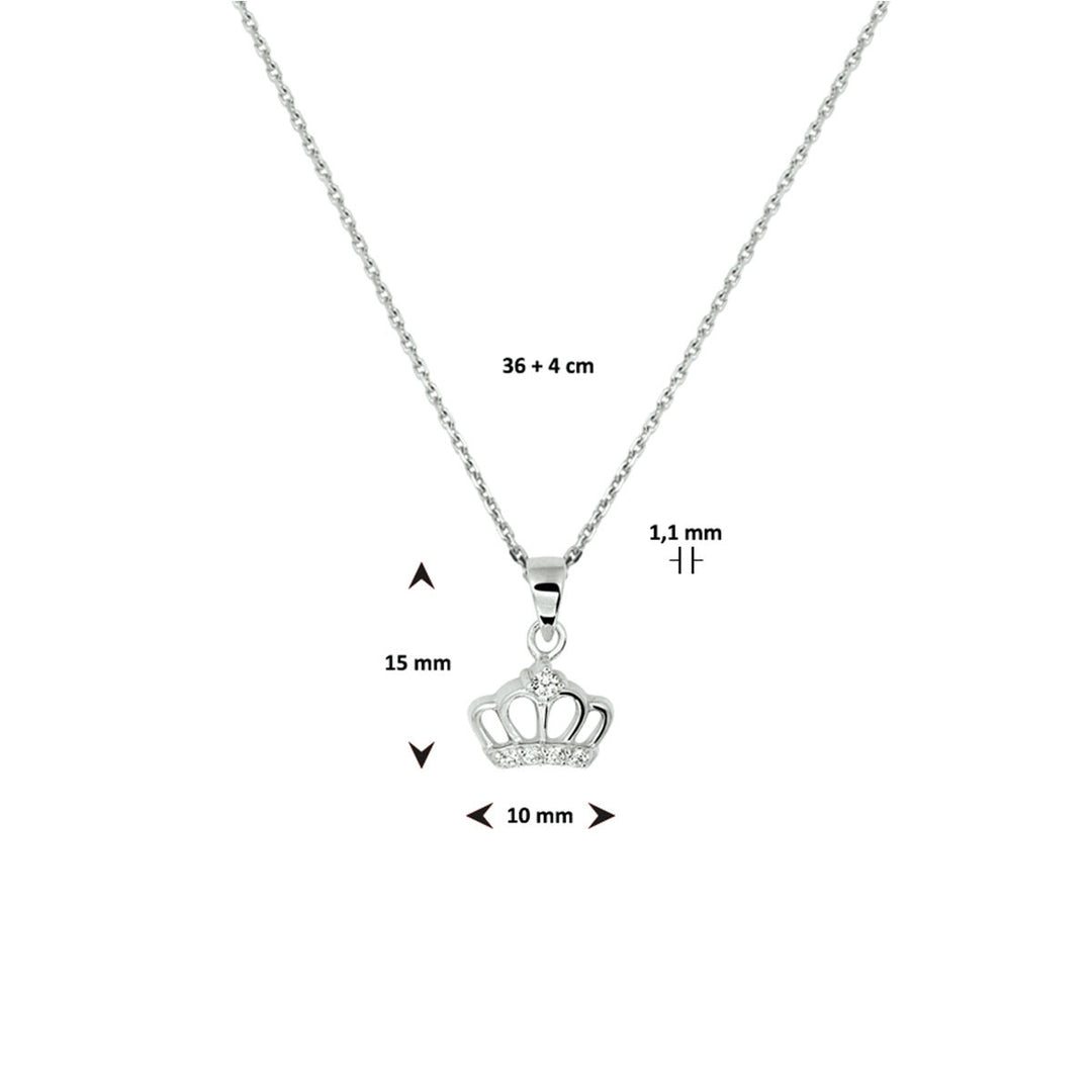 necklace crown zirconia 36 + 4 cm silver rhodium plated