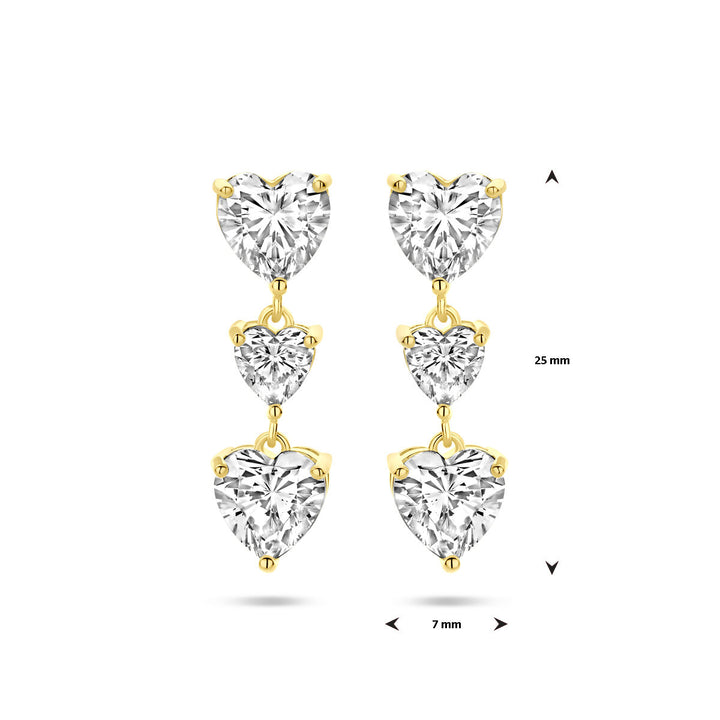 oorhangers hartjes zirkonia 25 mm 1 micron zilver verguld (geel)