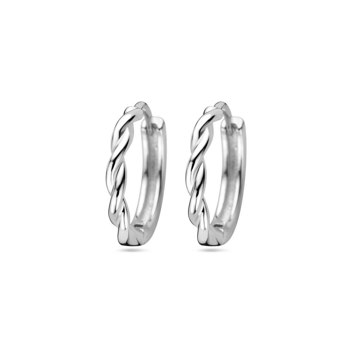 Klapoorringen van gerhodineerd zilver met een gedraaide buisvorm.