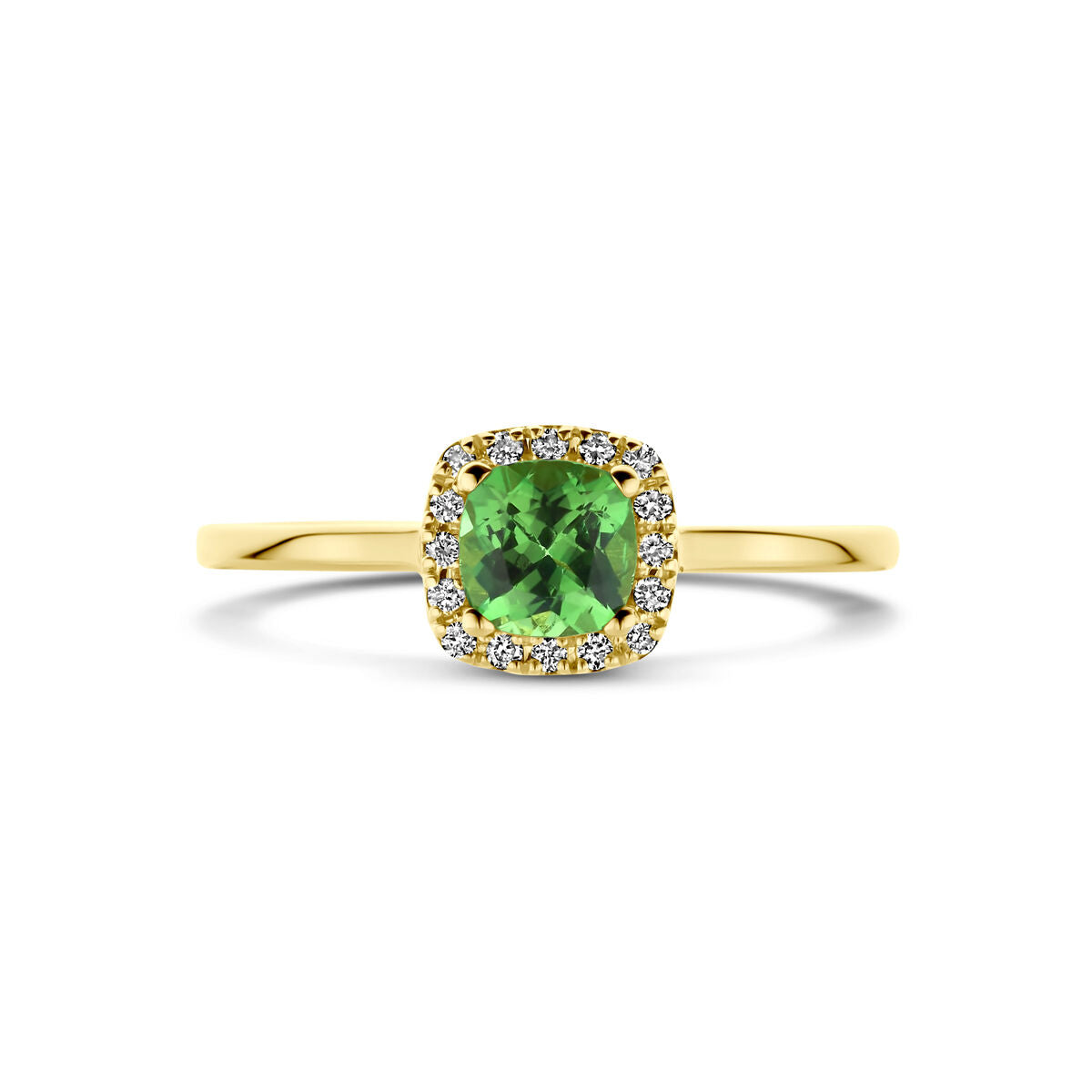 ring tsavoriet en diamant 0.07ct h si halo 14K geelgoud
