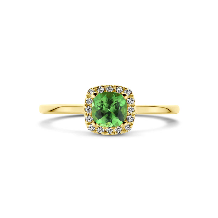 ring tsavoriet en diamant 0.07ct h si halo 14K geelgoud