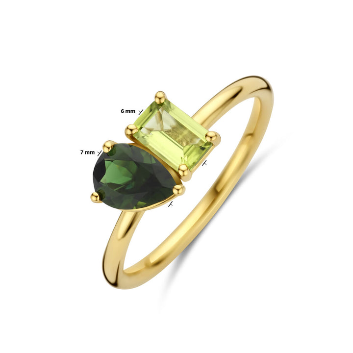 ring peridot en groen toermalijn 14K geelgoud