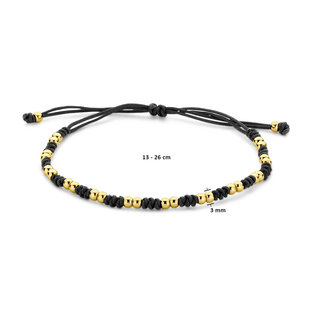 armband bolletjes 12 - 24 cm 14K goud met rubber/nylon/leer