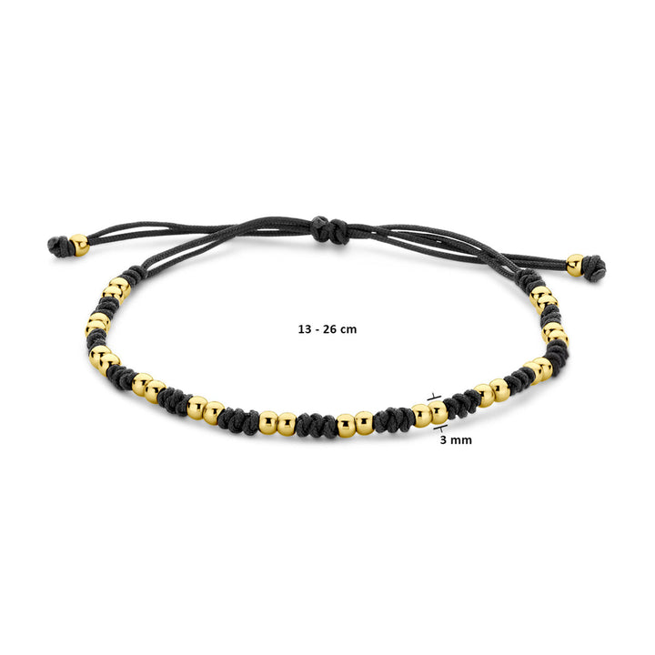 armband bolletjes 12 - 24 cm 14K goud met rubber/nylon/leer